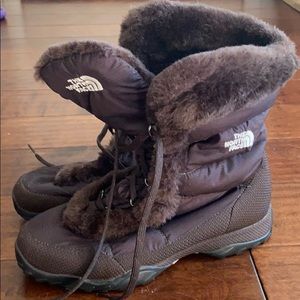 Brown The North Face Fur Snow Boots Size 9